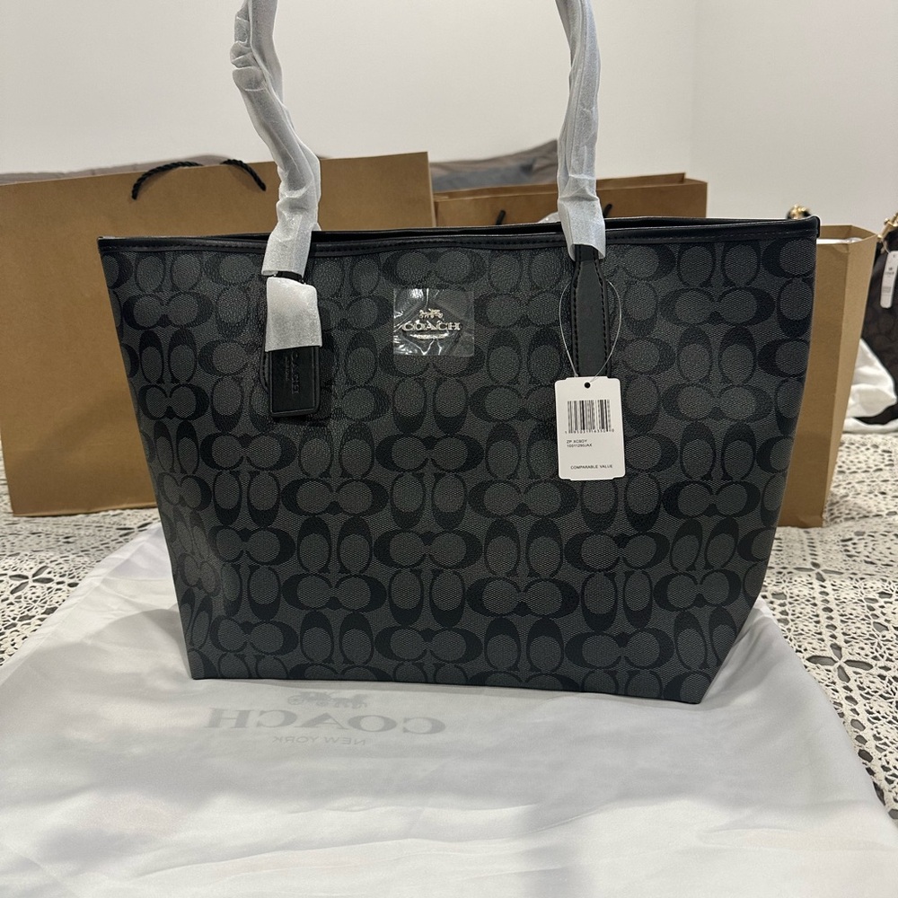 Coach Black and Gray Signature Tote